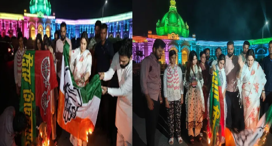 महिला आरक्षण पर सियासी संग्राम, अपर्णा यादव सड़क पर उतरीं, जलाया सपा और कांग्रेस का झंडा 
