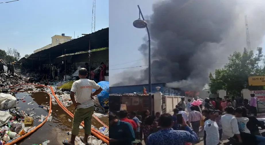 चौक में कबाड़ की दुकान में लगी आग, डेढ़ घंटे की मशक्कत के बाद काबू