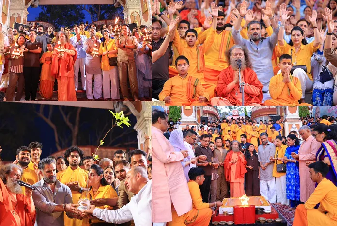 अभिनेता सुनील शेट्टी पत्नी संग पहुंचे परमार्थ निकेतन,गंगा आरती में किया सहभाग