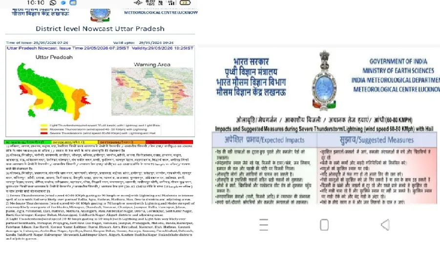 यूपी में आंधी-बारिश का अलर्ट: प्रयागराज समेत कई जिलों में 60 से 80 किमी प्रति घंटा की रफ्तार से चल सकती हैं हवाएं
