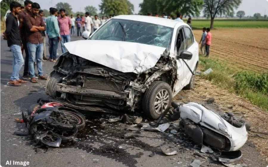  तेज रफ्तार कार ने बाइक और मोपेड को मारी टक्कर, दो की मौत, आठ घायल