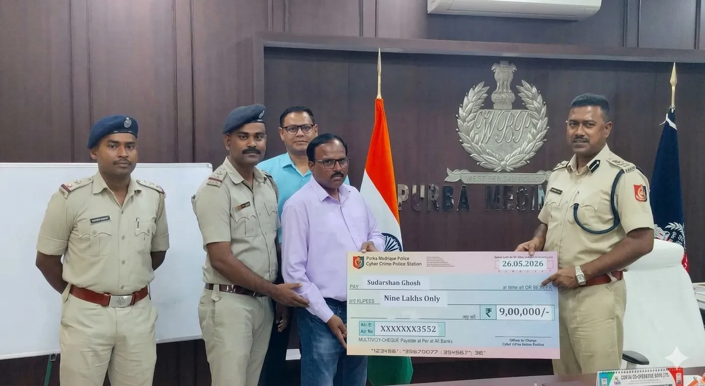 पूर्व मेदिनीपुर में साइबर फ्रॉड : पुलिस ने पीड़ित को लौटाई ठगी गई राशि