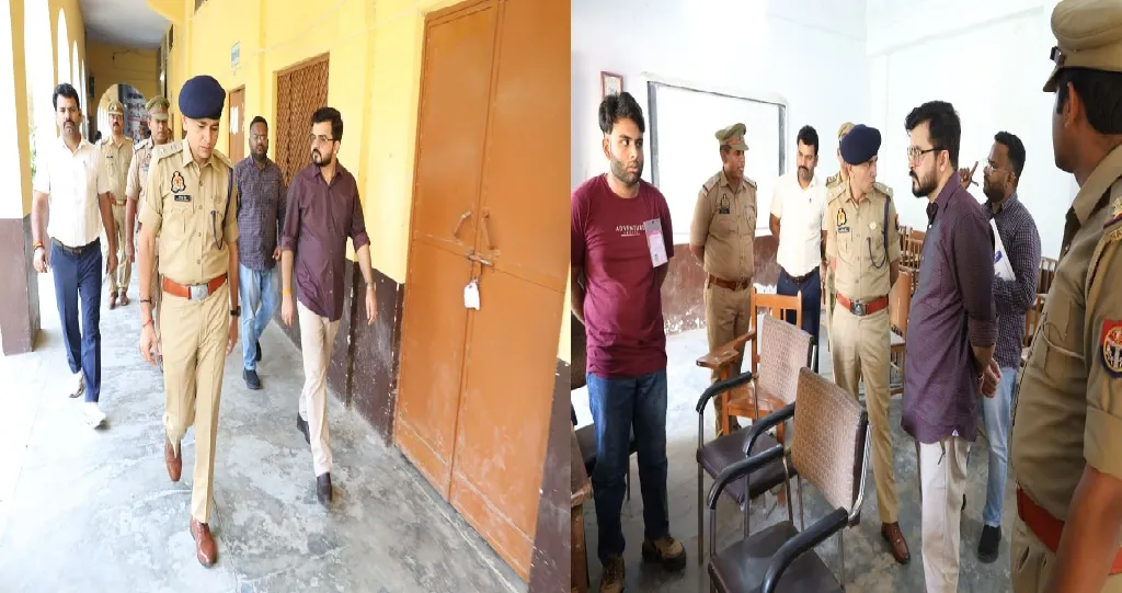 पुलिस भर्ती परीक्षा के दूसरे दिन परीक्षा केन्द्र पहॅुच कर डीएम-एसपी ने लिया व्यवस्थाओं का जायजा
