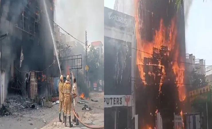  कोचिंग संस्थान में लगी भीषण आग ,जान बचाने के लिए कई छात्र नीचे कूदे
