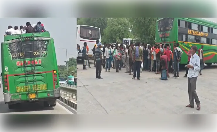 छत पर सवारियां बैठाकर पूर्वांचल एक्सप्रेसवे पर फर्राटा भर रही बस सीज