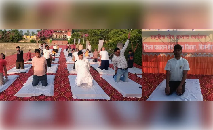 योग सप्ताह के तृतीय दिवस अमृत सरोवर अंम्हेड़ा में हुआ योगाभ्यास