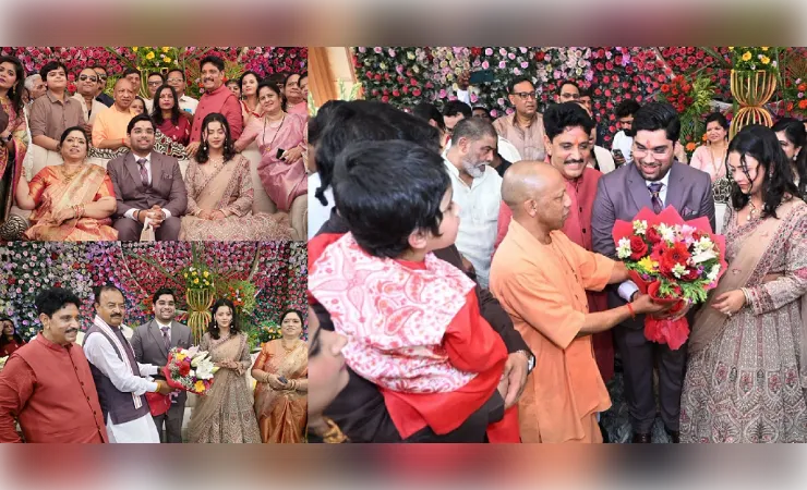 सीएम योगी ने मंत्री सुनील शर्मा के पुत्र ऋषभ शर्मा व पुत्र वधु आदिति को दिया शुभाशीर्वाद