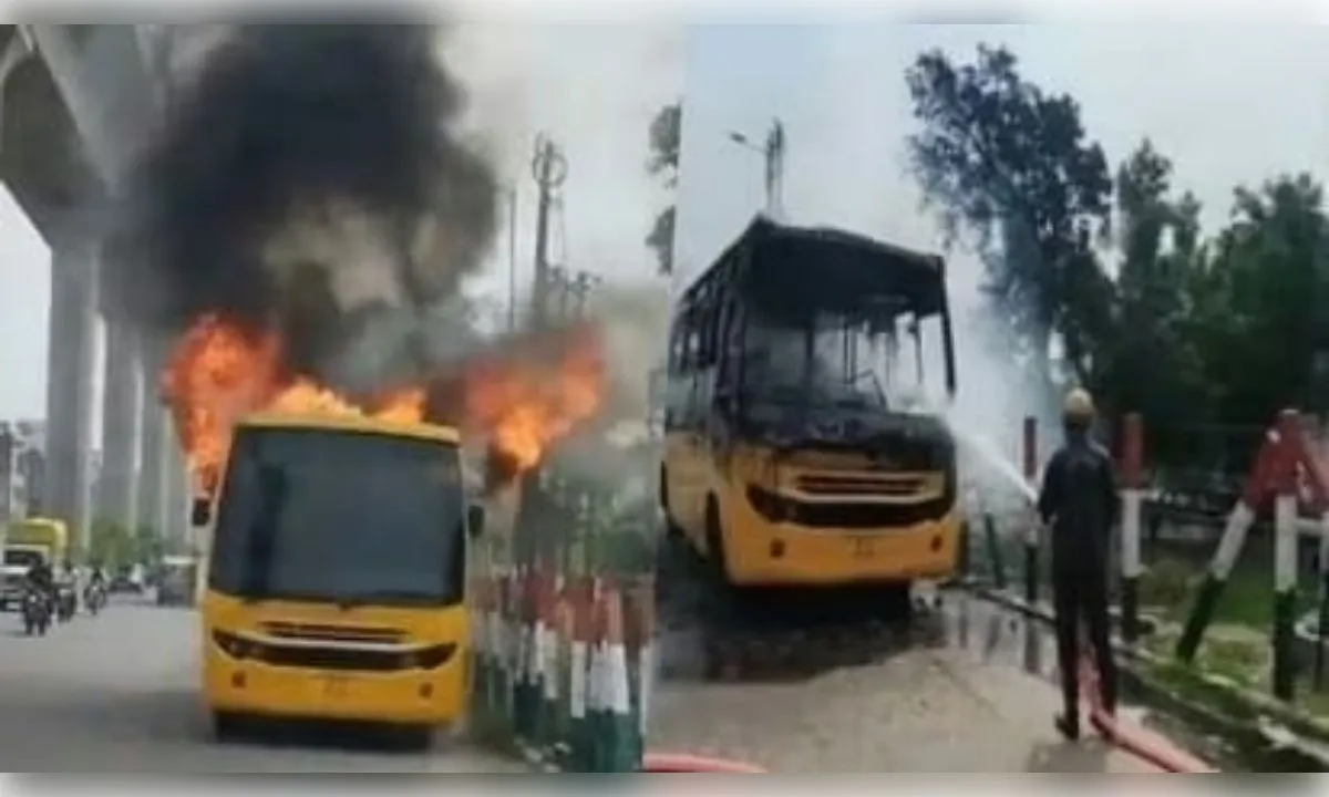गाजियाबाद : स्कूल बस में लगी आग को दो दमकल ने किया काबू