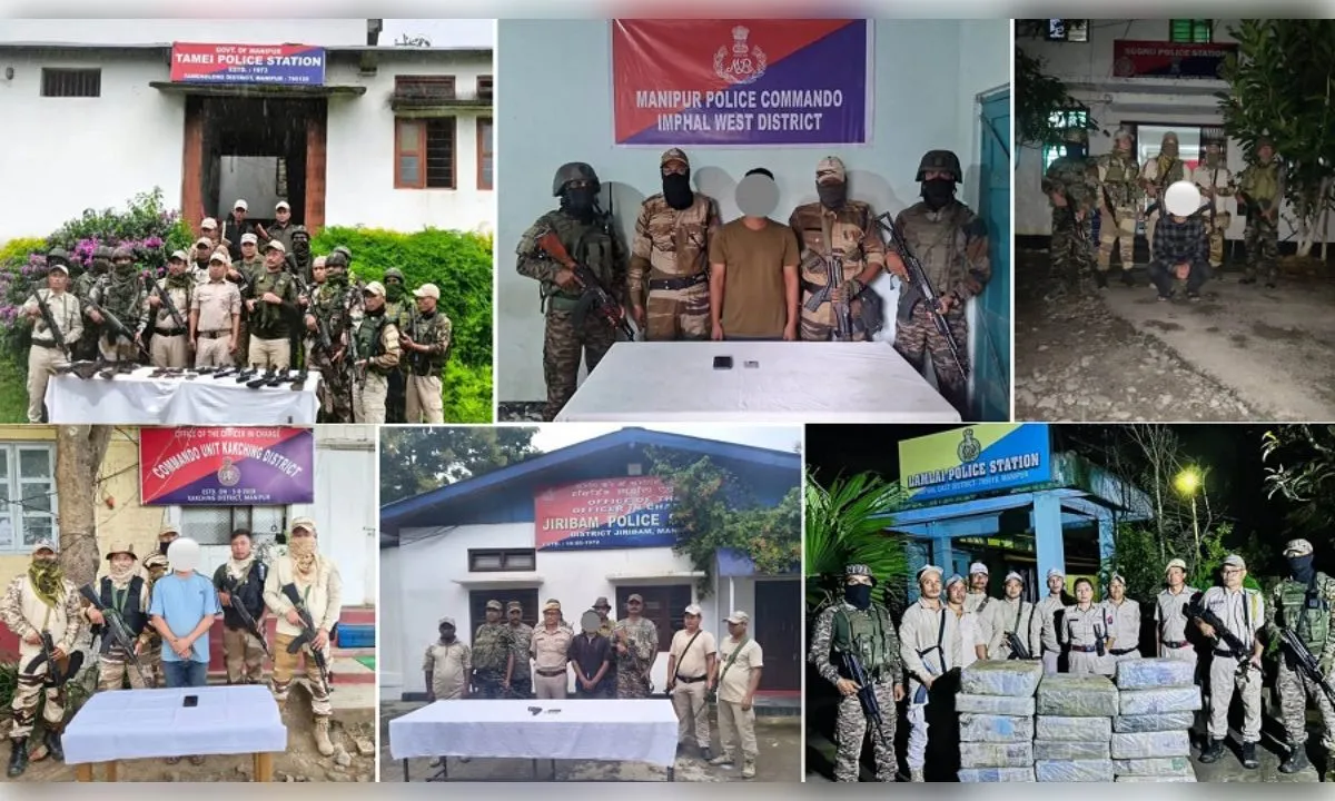 मणिपुर: भारी मात्रा में हथियार बरामद, चार उग्रवादी एवं उगाहीकर्ता गिरफ्तार, 221 किग्रा गांजा जब्त