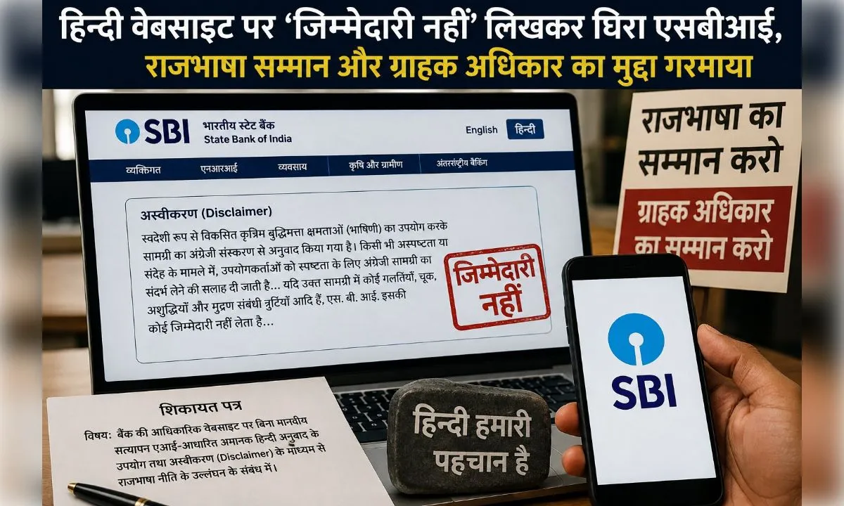हिन्दी वेबसाइट पर ‘जिम्मेदारी नहीं’ लिखकर घिरा एसबीआई
