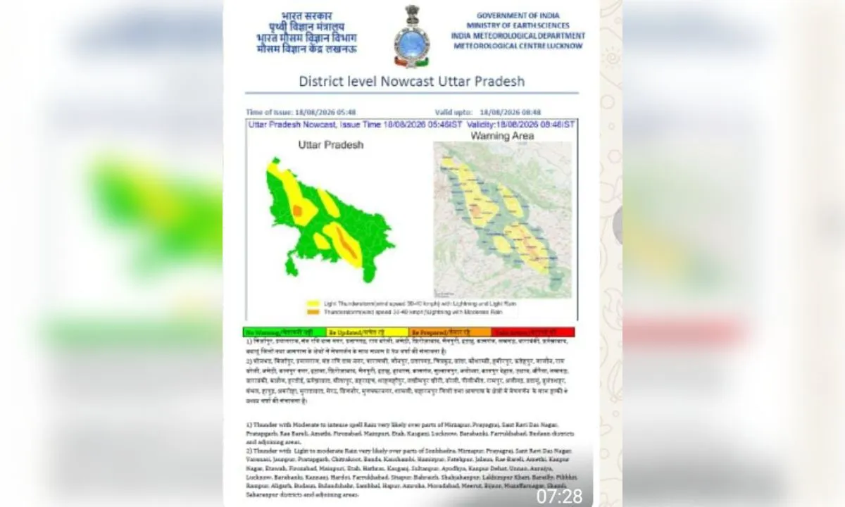 यूपी में तेज बारिश का अलर्ट, कई जिलों में बिजली गिरने का खतरा