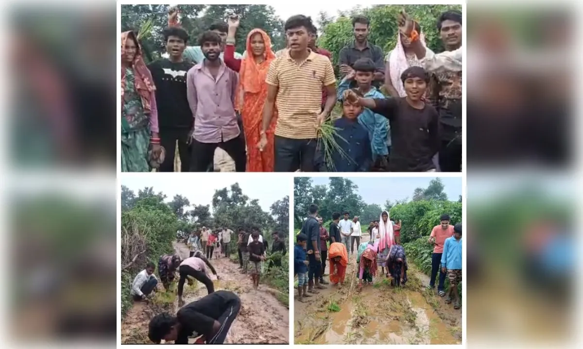 30 साल से नहीं बनी सड़क, कीचड़ में धान रोपकर जताया आक्रोश