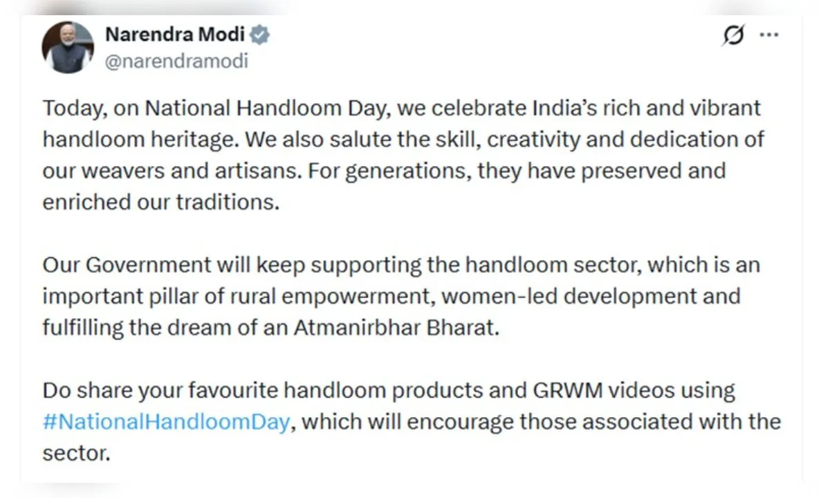 प्रधानमंत्री मोदी ने राष्ट्रीय हथकरघा दिवस पर बुनकरों का किया अभिवादन