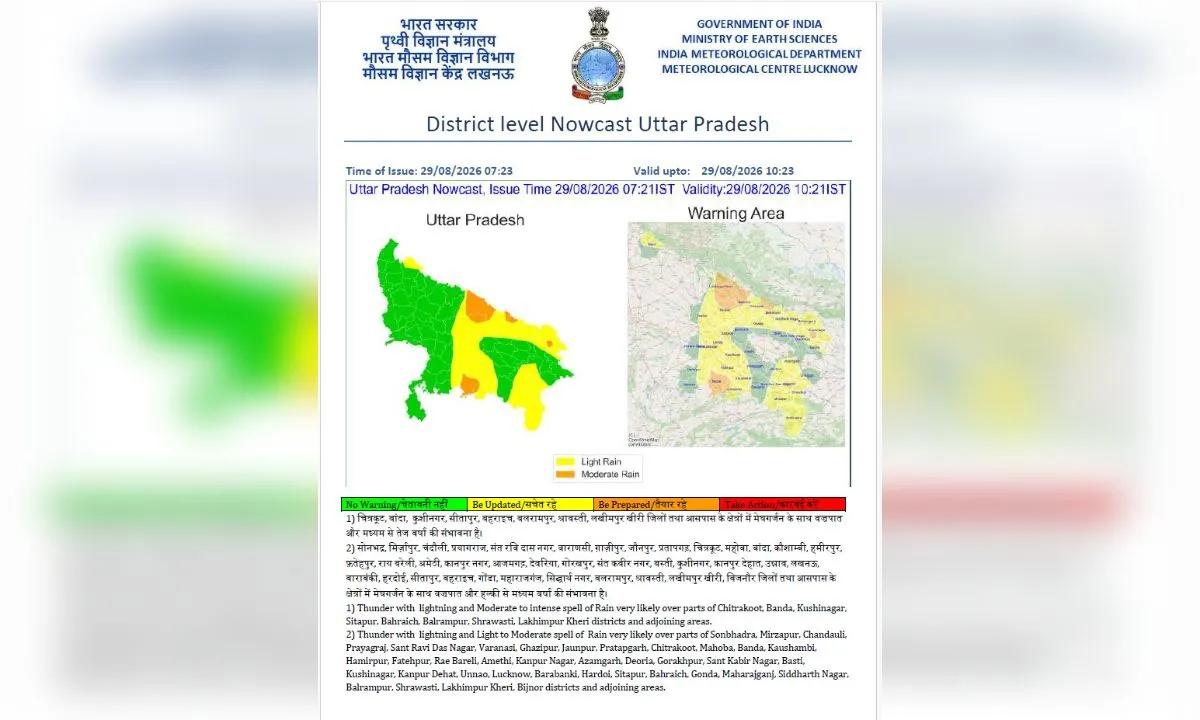 उप्र के प्रयागराज समेत कई जिलों में बारिश और वज्रपात की चेतावनी