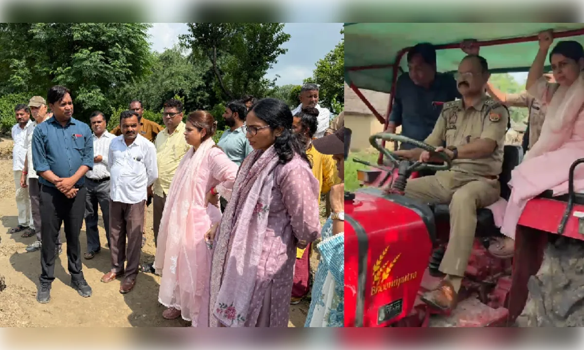 ट्रैक्टर-ट्रॉली पर सवार होकर संभावित बाढ़ क्षेत्रों में पहुंचीं डीएम