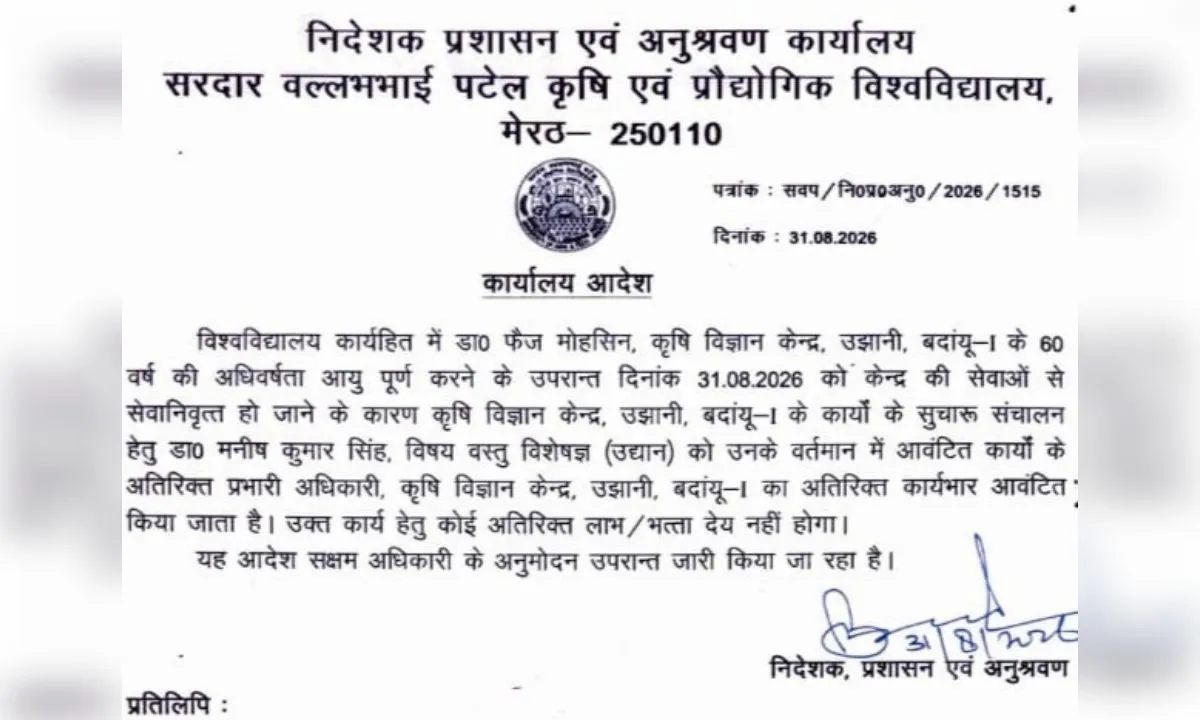 डॉ. मनीष कुमार सिंह बने कृषि विज्ञान केंद्र बदायूं के प्रभारी