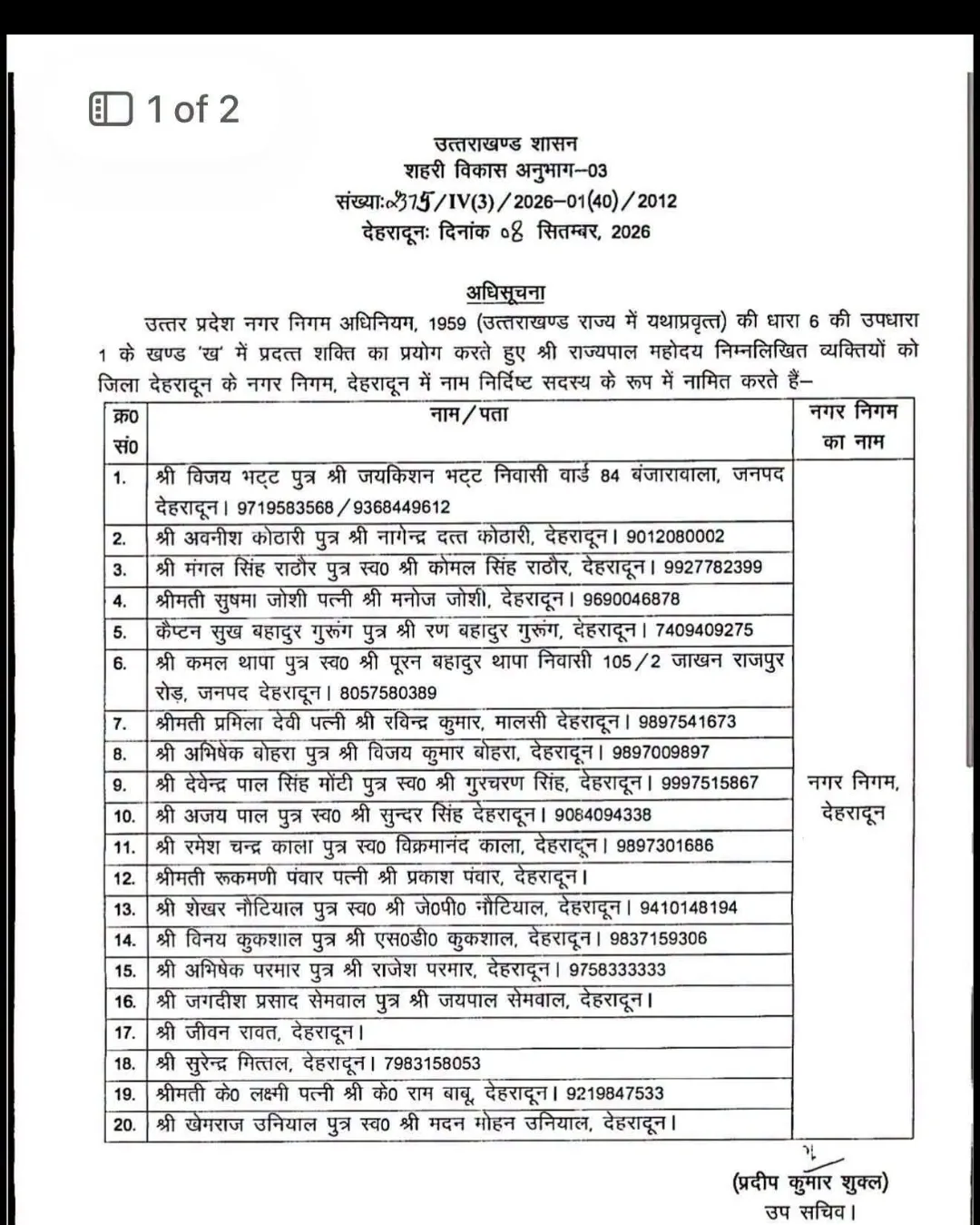 देहरादून नगर निगम में 20 नामित सदस्य नियुक्त
