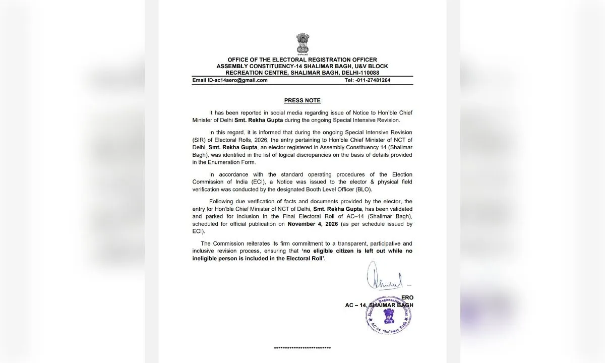 दिल्ली SIR: रेखा गुप्ता और केजरीवाल समेत 31.63 लाख को नोटिस