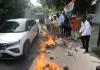 यूथ कांग्रेस ने मंत्री दिनेश प्रताप सिंह का पुतला फूंका, देश विपाई आंदोलन की चेतावनी