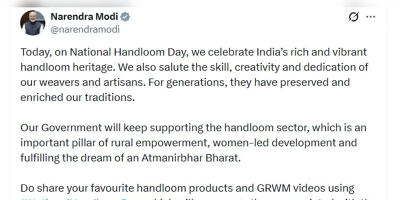 प्रधानमंत्री मोदी ने राष्ट्रीय हथकरघा दिवस पर बुनकरों का किया अभिवादन
