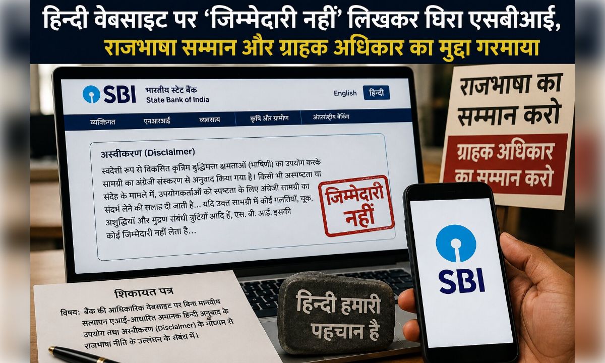 हिन्दी वेबसाइट पर ‘जिम्मेदारी नहीं’ लिखकर घिरा एसबीआई